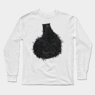 Fluffy Black Cat with Green Eyes Long Sleeve T-Shirt